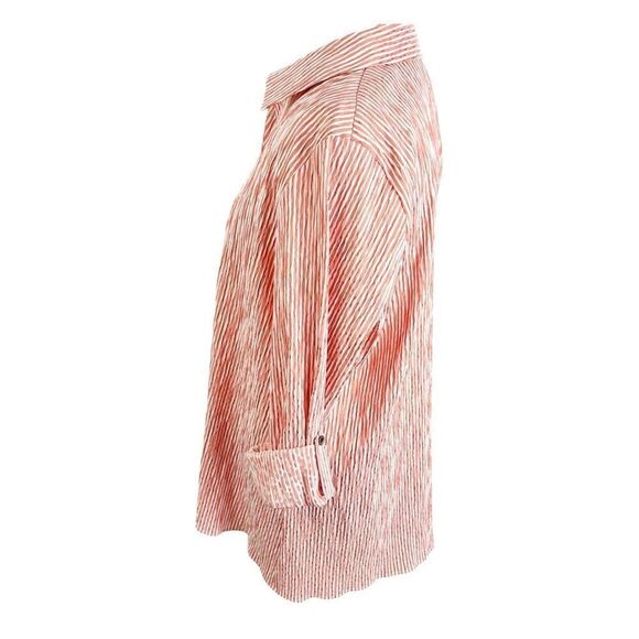 Jorli Red & White Asymmetrical Button Shirt Seersucker Lagenlook Tunic Size 16 - Picture 4 of 10